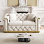 62.2" Luxury Velvet Chesterfield Sofa Tufted Victorian Black and Gold Couch - Image 9