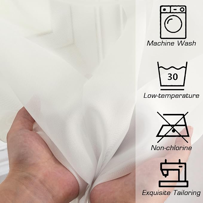 Sheer Curtains 78 inch Length, Ivory Sheer Cutains 2 Panels Set - Image 4
