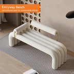 LOVEDIMA Modern White Line Tufted Bench Upholstered Entryway Bench Velvet - Image 3