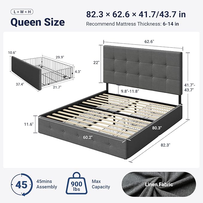 Allewie Upholstered Queen Size Platform Bed Frame - Image 2