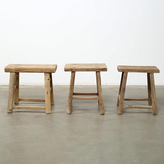 Artissance Rustic Wooden Stool – Handmade Reclaimed Wood Stool, Vintage - Image 7