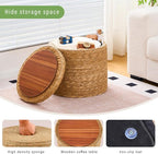 Wimarsbon Round Pouf Ottomans, Handwoven Natural Water Hyacinth Seagrass Pouffe - Image 6