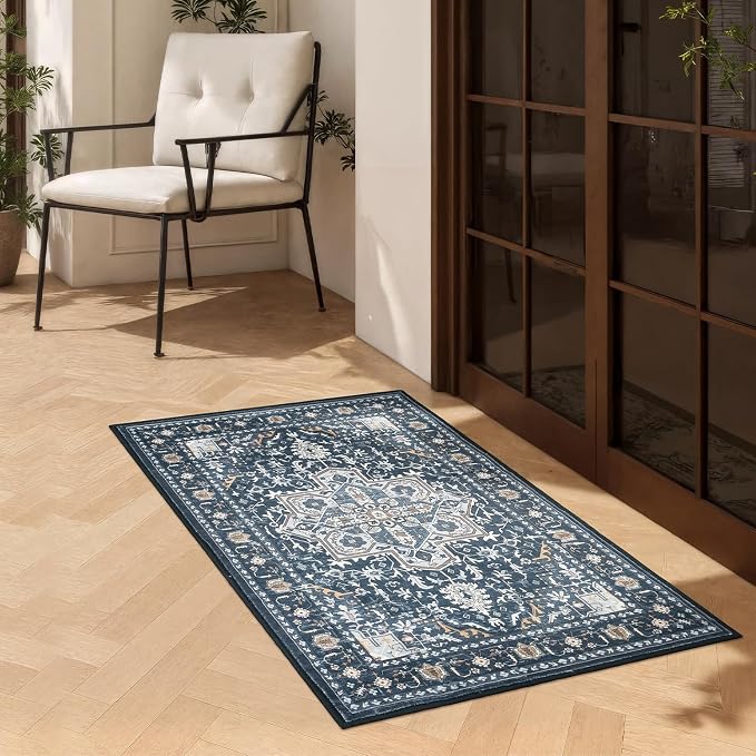Rugflix 2x3 Entrance Rugs, Washable Navy Blue Entry Small Rug | Machine - Image 6