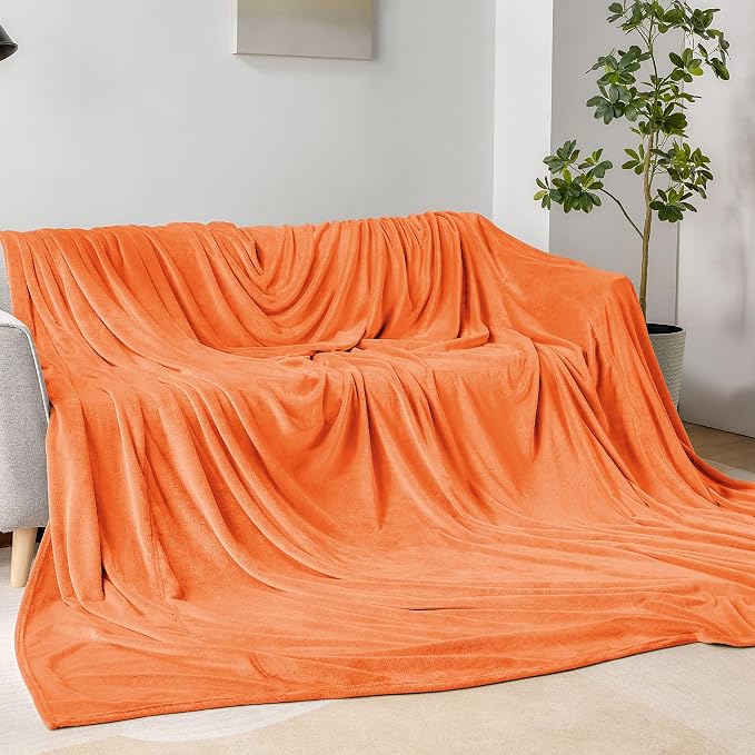 BEDELITE Fleece Blanket Soft Fall Oversized Bed Blanket Orange 120"x120" | - Image 3