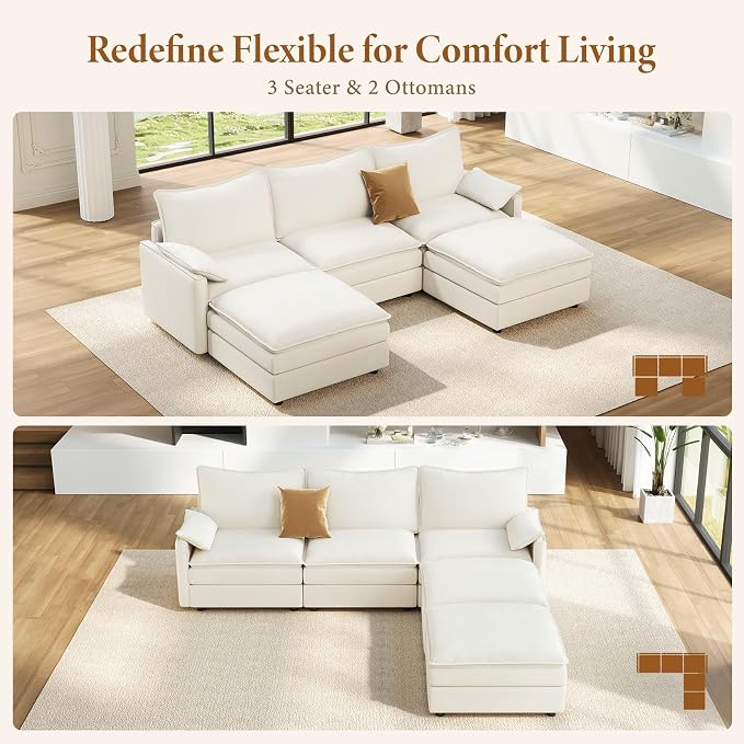 Vesgantti 108" U Shaped Sectional Couch, Comfy Cloud Modular Sectional Sofa - Image 7