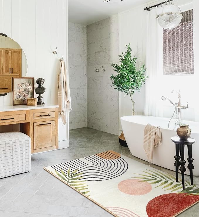 RoomTalks Boho Cute Bathroom Rugs Bath Mat Non Slip Washable, Modern Abstract - Image 3