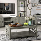 Solid Wood Coffee Table with Tempered Glass Top, 2-Tier 45.5" X 26" Farmhouse - Image 5