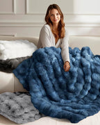 Ultra Soft Cozy Faux Fur Throw Blanket, Fuzzy Plush Thick Bubble Blanket - Image 5
