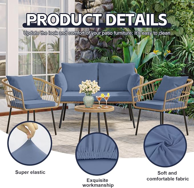 8Pcs Patio Cushion Covers, Outdoor Stretch Cushion Covers, Washable | Stretch - Image 3