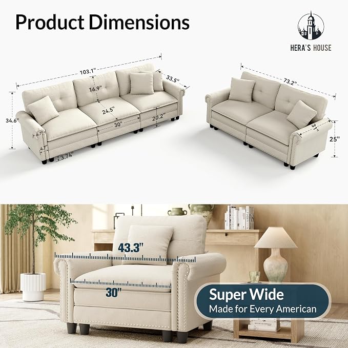 HERA'S HOUSE 2 Pieces Modular Sectional Sofa Sets, Oversized Couch Set - Image 2