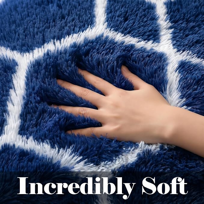 8x10 Area Rugs for Living Room, Fluffy Navy and White Rug for Boys Bedroom | - Image 2