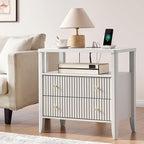 27.3" Fluted Nightstand with Charging Station – Modern Bedside Table with 2 by Fatmok