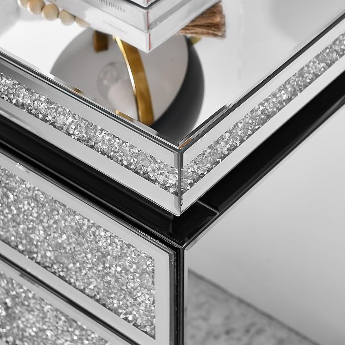 Mirrored Nightstand with 3 Drawers, Mirror End Table, Modern Bedside Table - Image 6