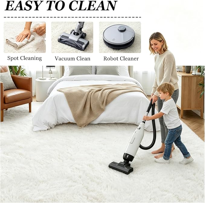 9x12 Area Rug Living Room Bedroom: Fluffy Plush Shag Carpet Ivory | - Image 8