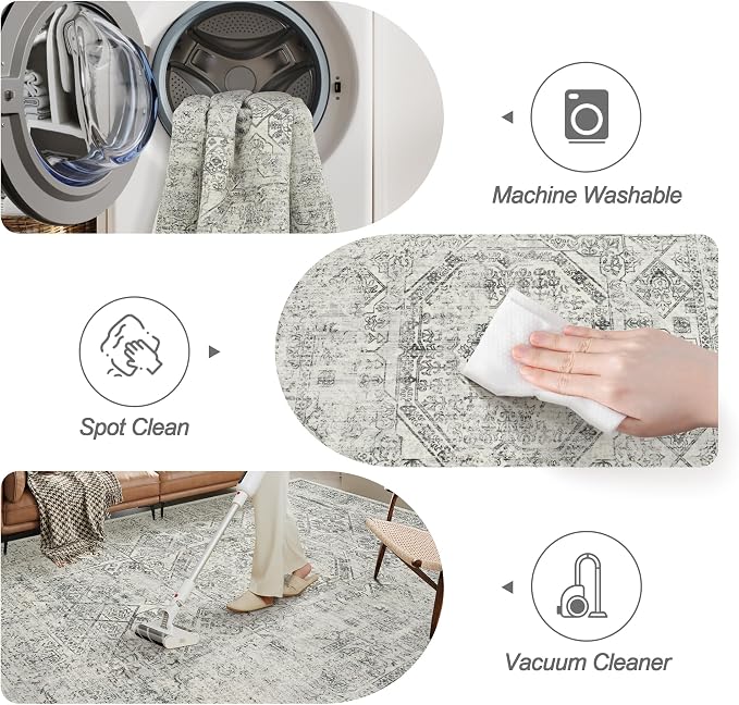 Soalmost Washable Area Rug 8x10 Large Soft Living Room Rugs Light Gray | - Image 4