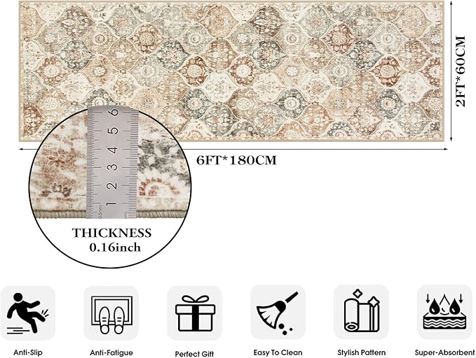 Lahome Moroccan Hallway Runner, 2x6 Kitchen Runner Rugs Non Skid Washable | - Image 2