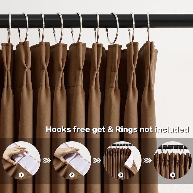 Cappuccino Brown Mocha Curtains 40x96 Inches Long 2 Panels Set, Pinch Pleated - Image 2