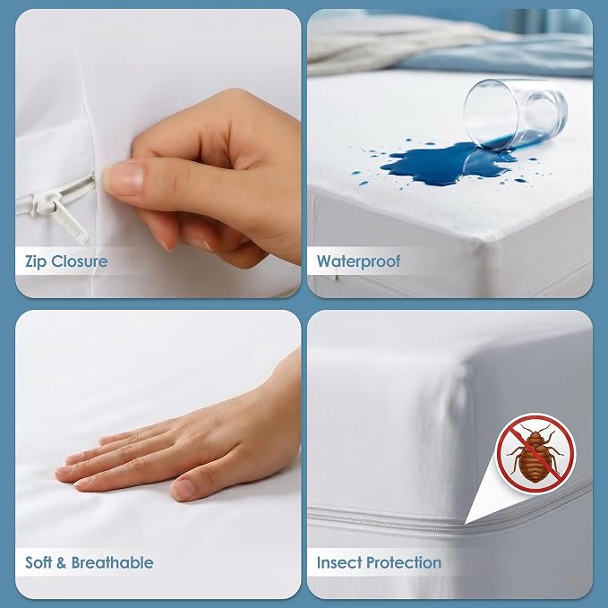 Utopia Bedding Queen Mattress Protector Zippered, 100% Waterproof Bed Bug and - Image 3