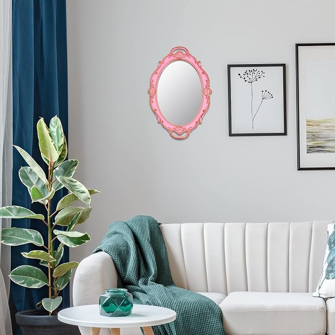 YCHMIR Vintage Small Mirror 14.5 x 10 inch Oval Pink Wall Mirror - Image 2