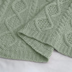 Homiest Cable Knit Throw Blanket and Pillow Set, Sage Green Set of 3, Knitted - Image 8