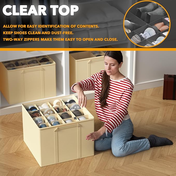 SpaceAid Shoe Organizer for Closet, 2 Pack Foldable Shoe Storage Containers - Image 4