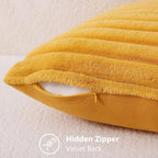 decorUhome Fall Faux Fur Throw Pillow Covers 12x20 Set of 2 Mustard Yellow | - Image 3
