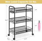 TOOLF 3-Tier Metal Rolling Cart, Mesh Wire Easy Assemble Utility Cart, Storage - Image 6