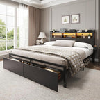 Furnulem King Bed Frame with Wood Headboard & Storage Drawers, Metal Platform - Image 7