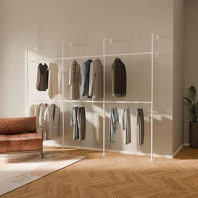 pamo Industrial Pipe Clothing Rack White Metal by pamo