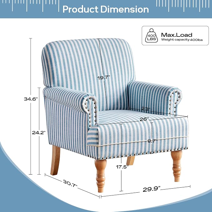 HUIMO Linen Fabric Accent Chairs Set of 2, Mid-Century Modern Armchair - Image 2