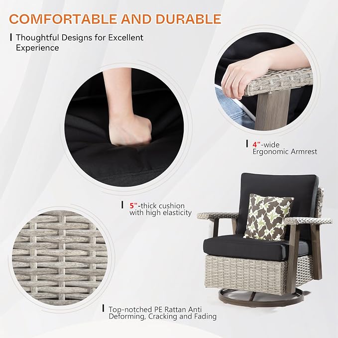 Joyside Outdoor 360 Degree Swivel Rocker Patio Chairs Sets of 2 and Matching - Image 3