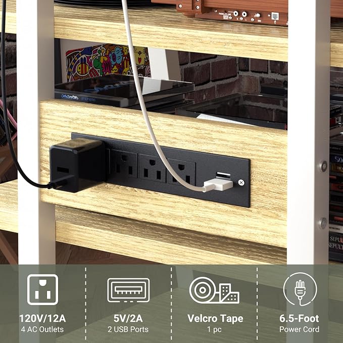 Besiost AV Media Stand with Outlets, Media Console with LED Lights, Stereo - Image 7