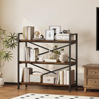 3 Tier Bookshelf 31.49" Width, Wood and Metal Etagere Bookcase, Vintage - Image 2