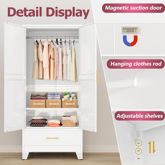GAIOUS Steel Armoire Wardrobe Closet - Image 3