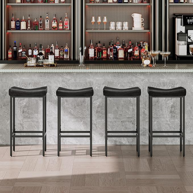 HOOBRO Bar Stools, Counter Height Stools, Saddle Barstools, 24.8 Inches - Image 7