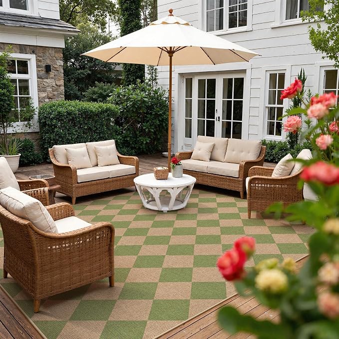Lahome Checkered Easy Jute Living Room Rug, 8x10 Outdoor Rugs Washable | - Image 3