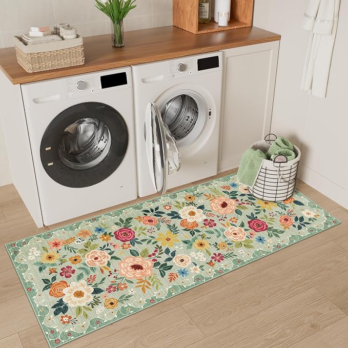DUKINO 2x5 Runner Rug, Floral Washable Rug - Image 4