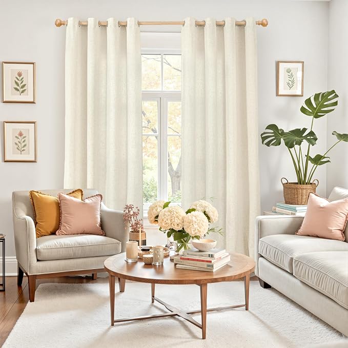 YoungsTex Beige Linen Curtains 84 Inches Long 2 Panels - Image 2