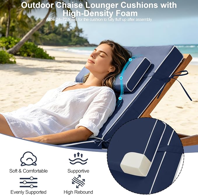 Chaise Lounge Cushions Outdoor 72x21x6 Inch, Fade Resistant 6'' Thicken Outdoor - Image 4