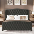 LARMACE King Size Bed Frame Velvet Upholstered Platform Bed - Image 7