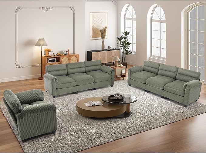 HAOMARKETS Corduroy Sofa Set, Upholstered Armchair and 3-Seater Sofa Sofa Set by HAOMARKETS