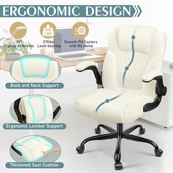Leather Office Chair, PU Home Computer Desk Chairs - Image 6