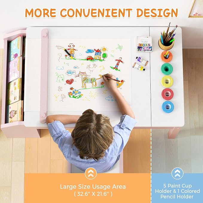 5-in-1 Kids Art Table and Chairs, Wood Toddler Table and Chair Set - Image 5