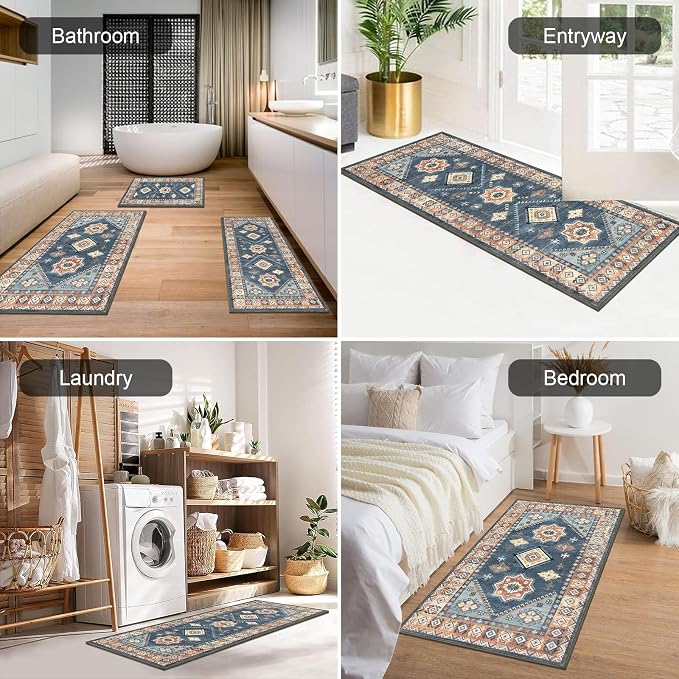 HEBE Boho Kitchen Rugs Set of 3, Non Slip Washable Kitchen Mats - Image 4