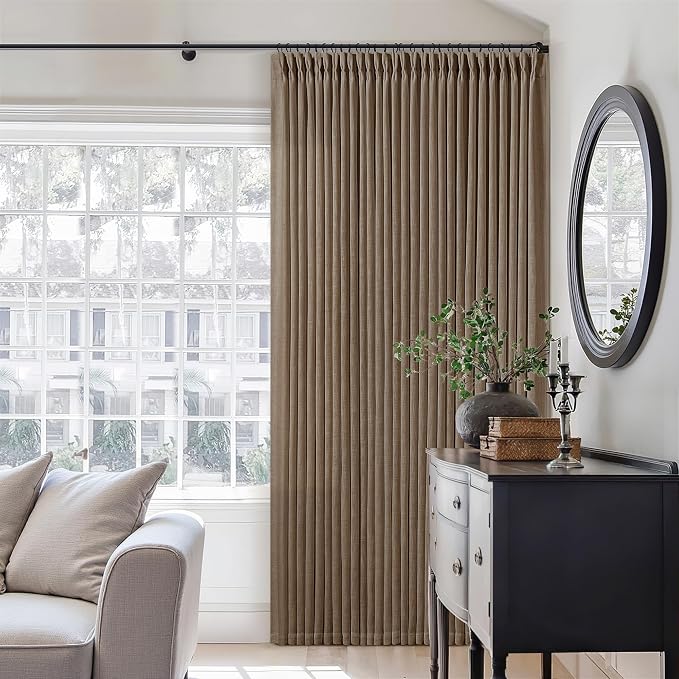 Semi Sheer 126 Inch Memory Shaped Pinch Pleat Linen Curtains Dutch Cocoa | by Twodrapes