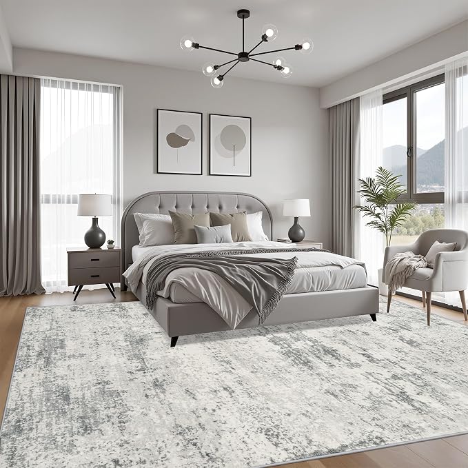 6x9 Area Rug Living Room: Modern Washable Indoor Soft Carpet Gray | - Image 3