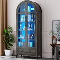 HNEBC Book Shelf with LED Lights, Arched Display Case with Storage Cabinet by HNEBC