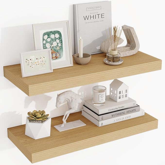Acovy 24 Inch Floating Shelves, 3D Textured Wood Grain, Wooden Shelves by Acovy