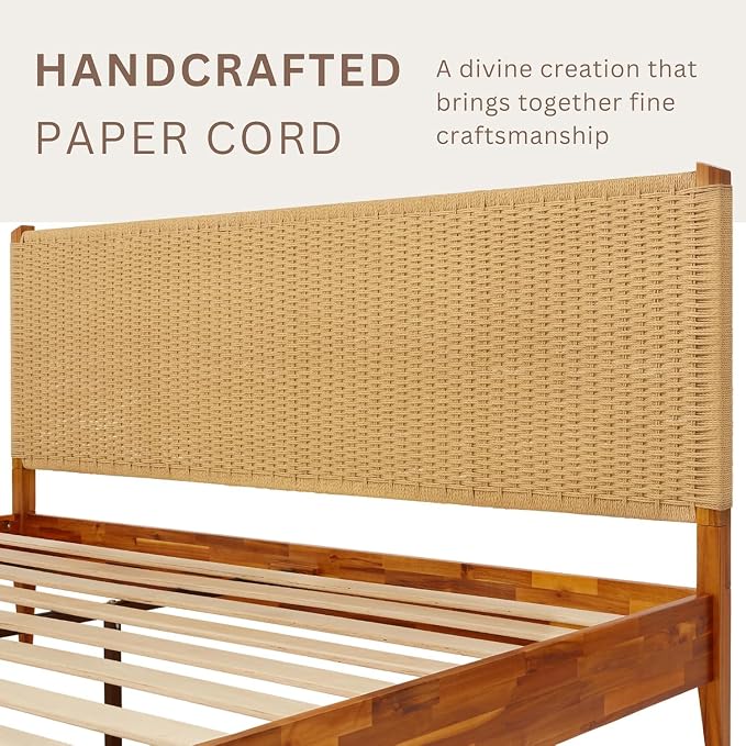 Bme Selina King Size Bed Frame, Handwoven Paper Cord Headboard, US Patent - Image 3