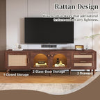 Merax Rattan TV Stand with LED Lights, Solid Wood Feet, Living Room, Bedroom - Image 3